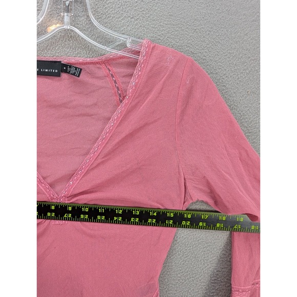 The Limited Mesh Top Women's M Flare Sleeves Embellished Rhinestone V-Neck Y2K‎ - Picture 8 of 13